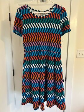 LuLaRoe Chevron Stripe Dress in Blue, Teal, Orange, Pink, White